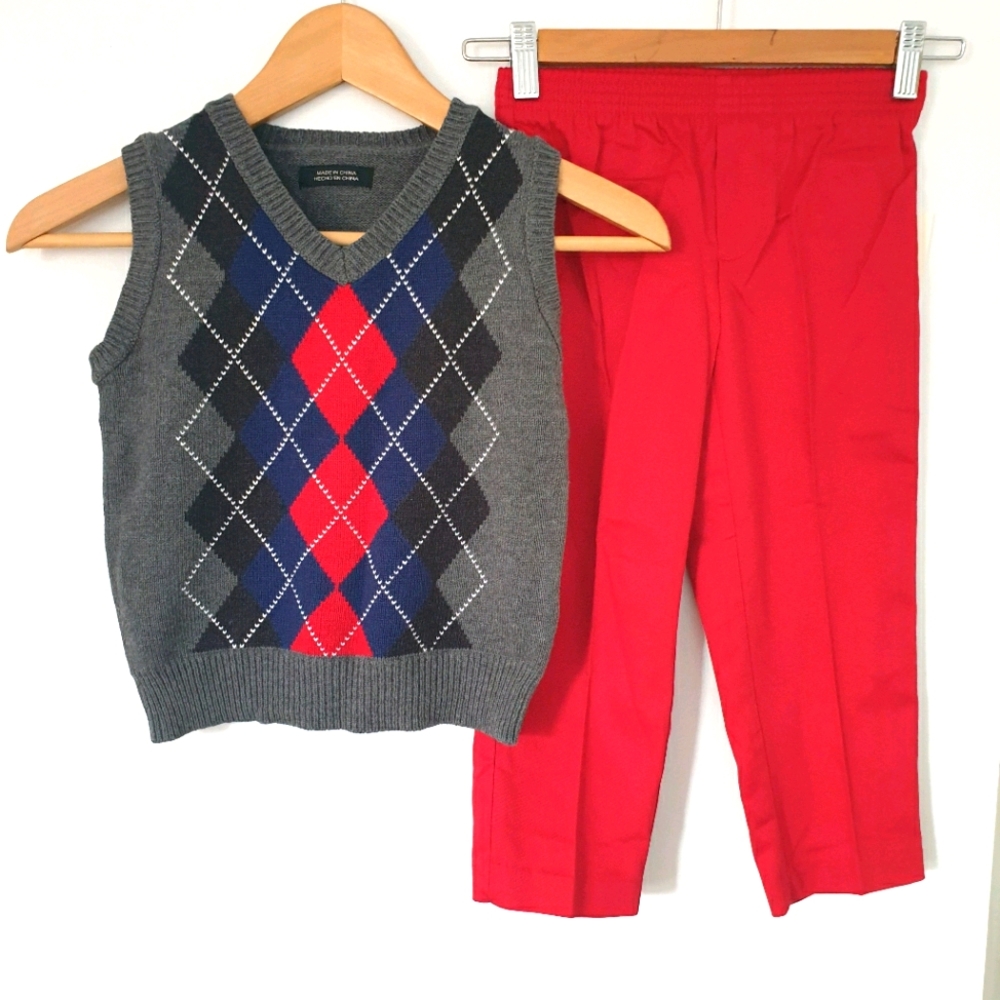 Button Down Shirt + Toddler Boy Vest and Pants Set